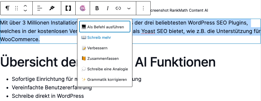 Content AI Screenshot: Automatisierte SEO-Optimierung - Erweiterte Symbolleiste