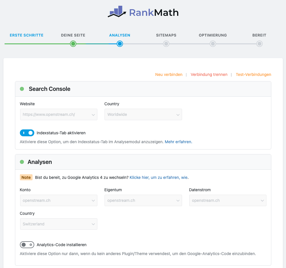 Screenshot RankMath Einrichtungsassistent